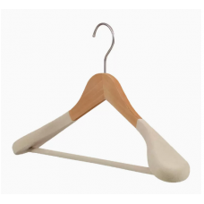 Wooden hanger/round head wide shoulder square pole/retro men's 45CM (flocked beige)